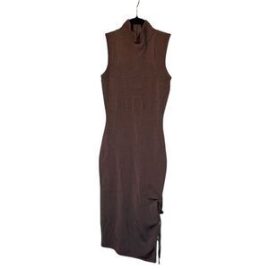 Marciano Women's XS Brown Rib-Knit Turtleneck Bodycon Dress